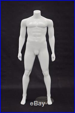 Male Full Body Plus Size Headless Mannequin Fiberglass Glossy White Finish