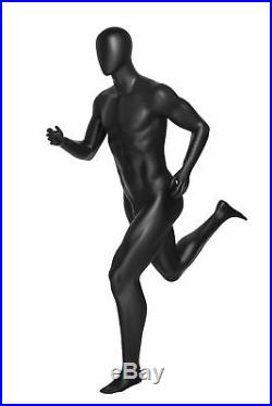 Male Full Body Running Sports Mannequin Matte Black Egg Head with Base