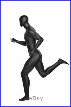 Male Full Body Running Sports Mannequin Matte Black Egg Head with Base
