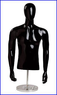 Male Glossy Black ½ Body Mannequin With Base 54H
