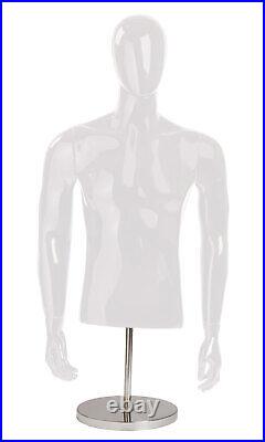 Male Glossy White ½ Body Mannequin With Base 54H