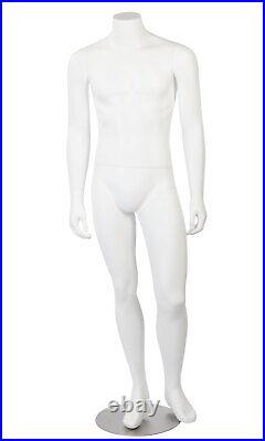 Male Headless White Fiberglass Mannequin With Base 5'8H