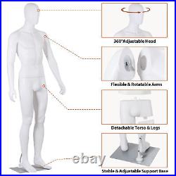 Male Mannequin Dress Form 73 Adjustable Mannequin Full Body Stand withBase White