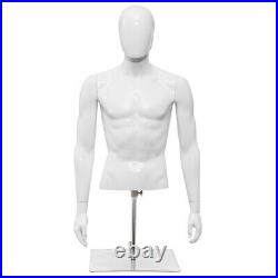 Male Mannequin Realistic Plastic Half Body Head Turn Dress Form Display withBase