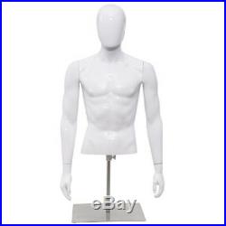 Male Mannequin Realistic Torso Half Body Head Turn Dress Form Display with Base