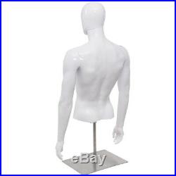 Male Mannequin Realistic Torso Half Body Head Turn Dress Form Display with Base