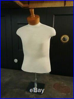 Male Mannequin Torso with Chrome Adjustable Table Display Stand French Dress Form