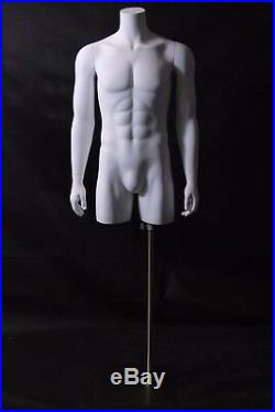 Male Torso Mannequin 3/4 Body Matte White With Metal Stand