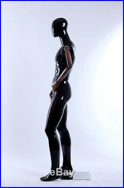 Male mannequin, Flexible arms, full body black glossy egg head manikin-XM-11H-M