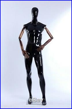 Male mannequin, Flexible arms, full body black glossy egg head manikin-XM-11H-M