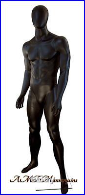 Male mannequin displays sports clothes, black dark gray man manikin -MA1201