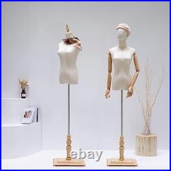 Mannequin Body Torso Dress Form, Female Mannequin with Wooden Stand and Head