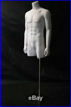 Mens Adult Matte White 3/4 Fiberglass Headless Mannequin Torso with Base