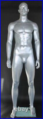 New! 6'4H Matte Silver Finished Muscular Male Mannequin Body Form torso SFM6ST
