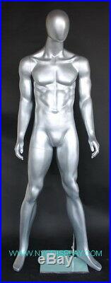 New! 6 ft 3 in Tall Male Abstract Head Mannequin, Matte Silver Finished SFM66E-ST