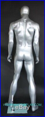 New! 6 ft 3 in Tall Male Abstract Head Mannequin, Matte Silver Finished SFM66E-ST