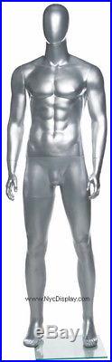 New! 6 ft 4 in Tall Male Abstract Head Mannequin, Matte Silver Finished SFM22ST