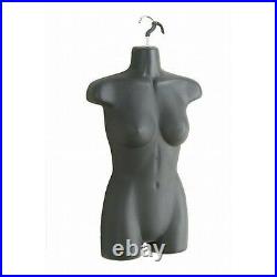 New Female Dress Mannequin Form (Hard Plastic /Black) with Hook for Hanging 12PK