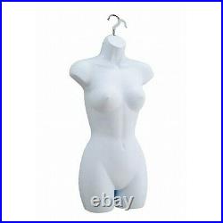 New Female Dress Mannequin Form (Hard Plastic / White) with Hook 12pk
