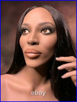OOAK NAOMI CAMPBELL Realistic Full Life Size Black Female Mannequin Glass Eyes