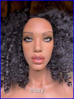PATINA V Rare Vintage Realistic Black Female Mannequin Face Glass Eyes & Teeth