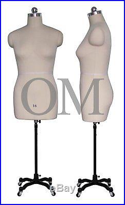 Pinnable Female Mannequin Dress Form, With Heavy Duty Rolling Base, Size 16 mt 16
