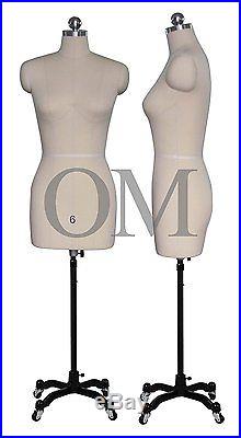 Pinnable Female Mannequin Dress Form, With Heavy Duty Rolling Base, Size 6 (mt 6)