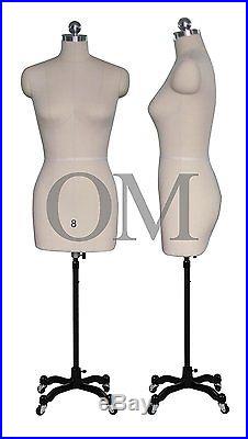 Pinnable Female Mannequin Dress Form, With Heavy Duty Rolling Base, Size 8 (mt 8)