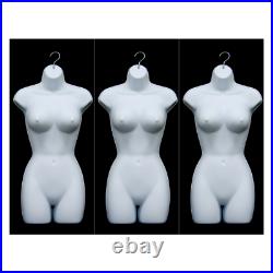 Plastic Hanging White Half Round Female Mannequin Torso Shirt Form 3 Pack