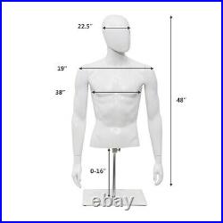 Plastic Male Torso Mannequin Men Half Body Dress Form Display Clothing with Stand