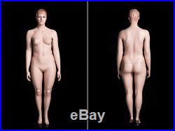 Plus Size Female Adult Fiberglass Fleshtone Mannequin with Face and Molded Hair