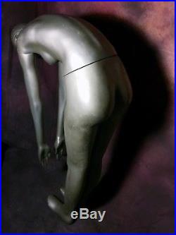 RARE Vintage 80s Female Mannequin Metallic Silver Diving YOGA Art Deco Full Body