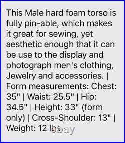 REDUCED! Male Mannequin High End Torso Pin-able Dress Form Must Sell
