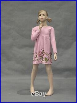 Realistic 7 Year Old Child Girl Fiberglass Mannequin with Face and Molded Hair