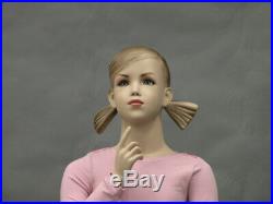 Realistic 7 Year Old Child Girl Fiberglass Mannequin with Face and Molded Hair