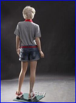 Realistic Female Junior Kids Fleshtone Full Body Fiberglass Mannequin with Base