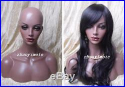 Realistic Fiberglass African Black Female Big Dark Eyes Mannequin Head Bust Wigs