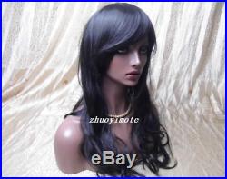 Realistic Fiberglass African Black Female Big Dark Eyes Mannequin Head Bust Wigs