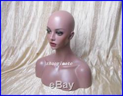 Realistic Fiberglass African Women Big Dark Eyes Mannequin Head Bust Wigs Zsell