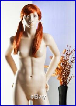 Realistic Girls Teen Mannequin with Facial Features and Wig with Metal Base