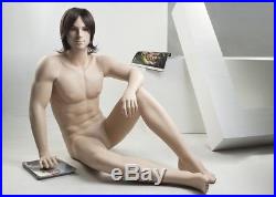 Realistic Male Mannequin, Sitting, All Made of Fiberglass (NTM1)