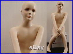 Realistic Seated Fiberglass Child Mannequin with Wig
