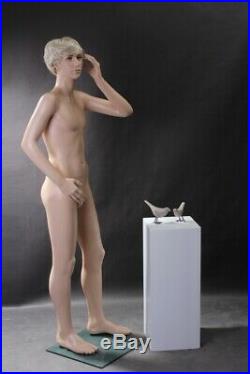 Realistic Teen Boy Fiberglass Fleshtone Full Body Mannequin with Detailed Face