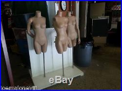 Retail White Clothing Rack & 3 Female Mannequins Display Fixture Combo Unit