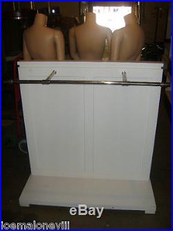 Retail White Clothing Rack & 3 Female Mannequins Display Fixture Combo Unit