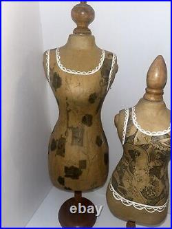Set Of Vintage Dress Form Sewing Craft Decor Paper Mache Wood Sewing Mannequins