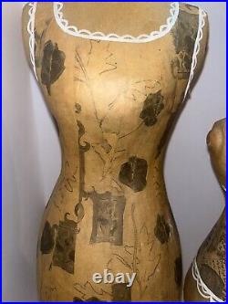 Set Of Vintage Dress Form Sewing Craft Decor Paper Mache Wood Sewing Mannequins