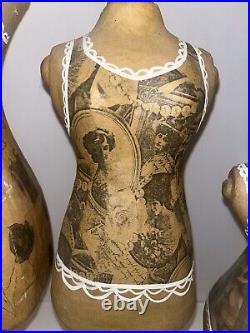 Set Of Vintage Dress Form Sewing Craft Decor Paper Mache Wood Sewing Mannequins