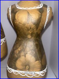 Set Of Vintage Dress Form Sewing Craft Decor Paper Mache Wood Sewing Mannequins