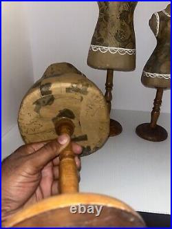 Set Of Vintage Dress Form Sewing Craft Decor Paper Mache Wood Sewing Mannequins